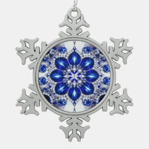 Pewter Snowflake Ornament met Blauw Wit Kleuren
