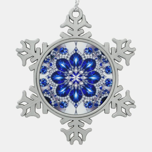 Pewter Snowflake Ornament met Blauw Wit Kleuren (Voorkant)