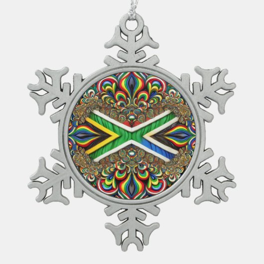 Pewter Snowflake Ornament met Braziliaanse kleuren (Voorkant)