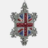 Pewter Snowflake Ornament met Britse kleuren (Links)