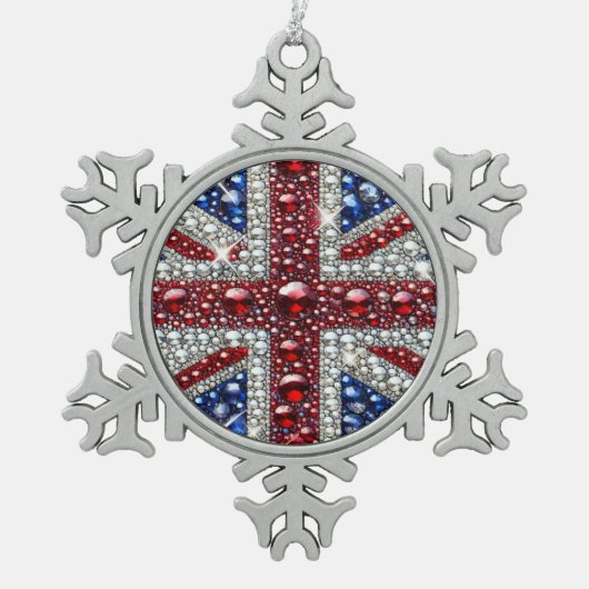 Pewter Snowflake Ornament met Britse kleuren (Voorkant)