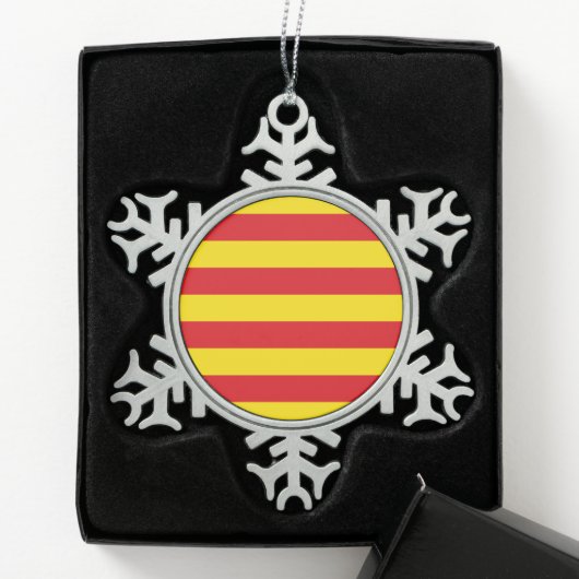 Pewter Snowflake Ornament met Catalaanse vlag (Kistje)