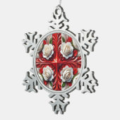 Pewter Snowflake Ornament met Engelse Rozen (Rechts)