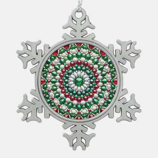 Pewter Snowflake Ornament met Italiaanse kleuren (Voorkant)