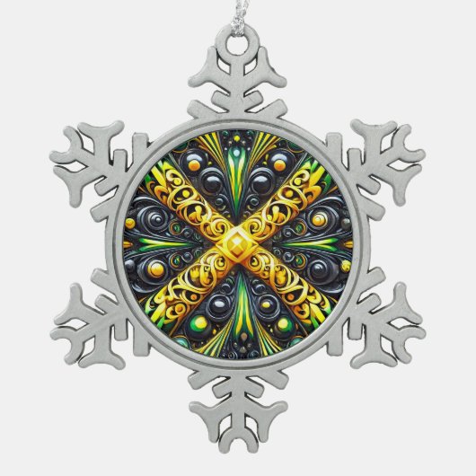 Pewter Snowflake Ornament met Jamaicaanse kleuren (Voorkant)