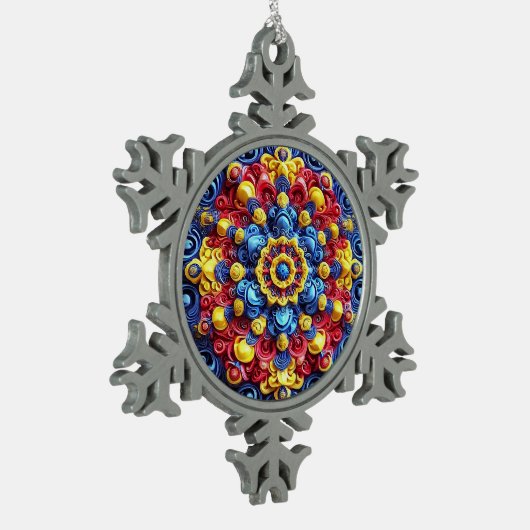 Pewter Snowflake Ornament met Roemeense kleuren (Links)