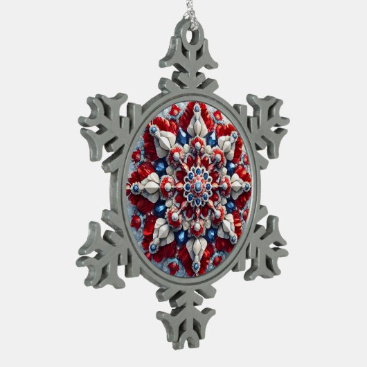 Pewter Snowflake Ornament met Roemeense kleuren (Links)