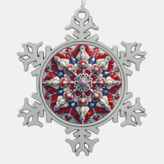 Pewter Snowflake Ornament met Roemeense kleuren (Voorkant)