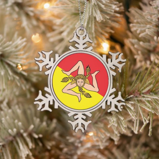 Pewter Snowflake Ornament met Siciliaanse vlag (Boom)