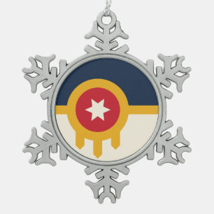 Pewter Snowflake Ornament met Tulsa City Flag
