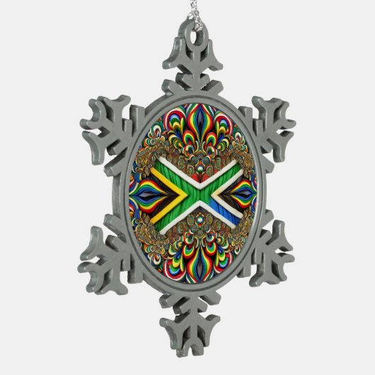 Pewter Snowflake Ornament met Zuid-Afrika Kleuren (Links)