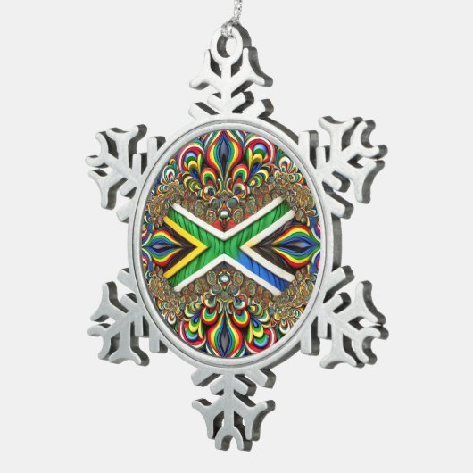 Pewter Snowflake Ornament met Zuid-Afrika Kleuren (Rechts)