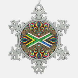 Pewter Snowflake Ornament met Zuid-Afrika Kleuren