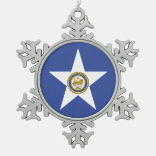 Pewter Snowflake Ornament with Houston Flag