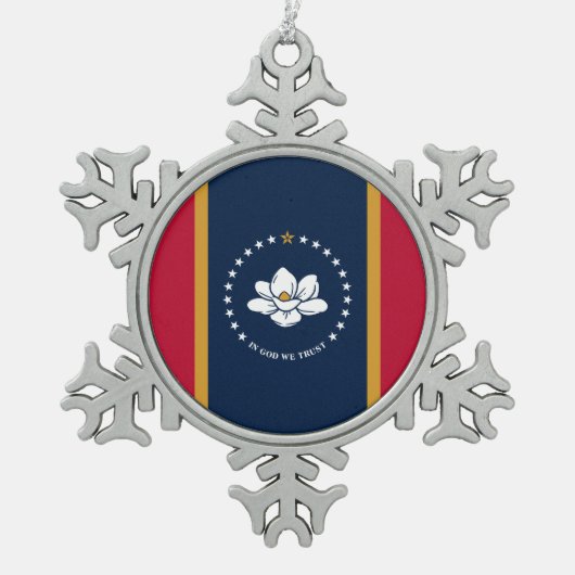 Pewter Snowflake Ornament with Mississippi Flag (Voorkant)