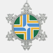 Pewter Snowflake Ornament with Portland Flag (Voorkant)