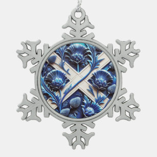 Pewter Snowflake Scottish Thistles Kleuren Tin Sneeuwvlok Ornament