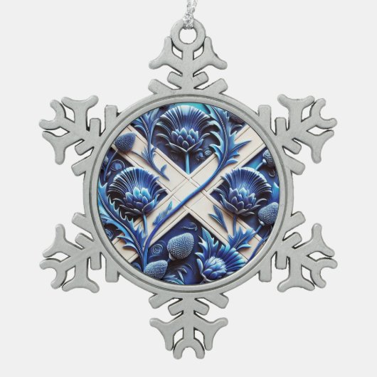 Pewter Snowflake Scottish Thistles Kleuren Tin Sneeuwvlok Ornament (Voorkant)