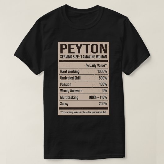 Peyton Nutrition Facts Name Nickname Alias Title F T-shirt (Design voorkant)