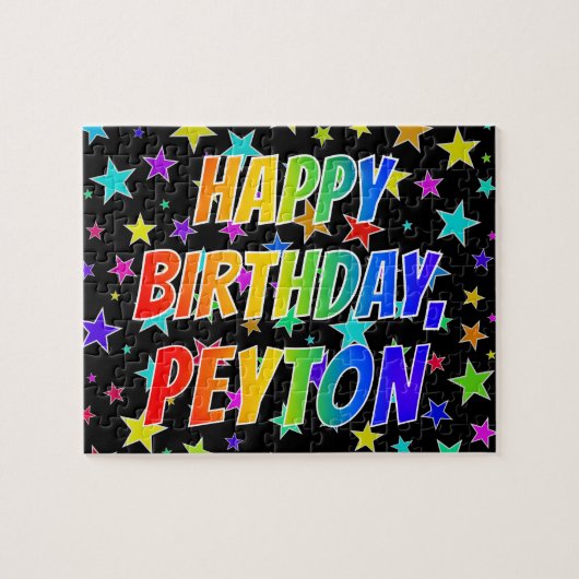"PEYTON" voornaam, geun "HAPPY BIRTHDAY" Legpuzzel (Horizontaal)
