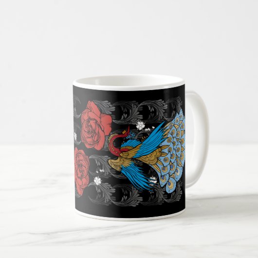Pfau Tasse schwarz Koffiemok (Voorkant rechts)