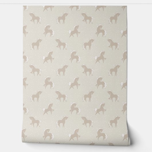 Pferde creme beige behang (Afrollen)