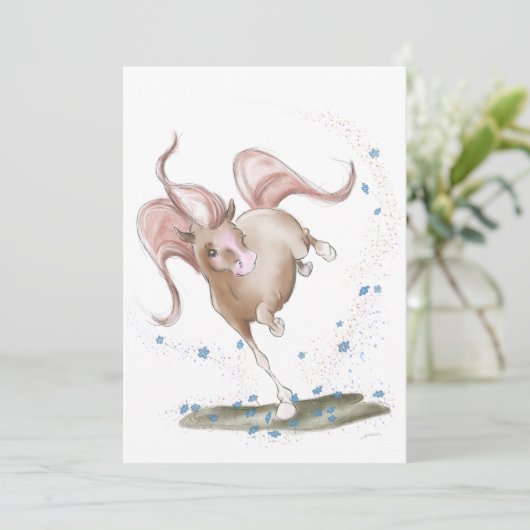 Pferde Karte, Pferde Illustration mit Blumen Feestdagenkaart (Staand voorkant)