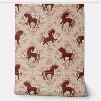 Pferde mit floral Elementen Behang