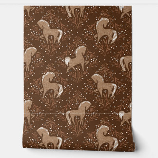 Pferde mit floral Elementen Behang