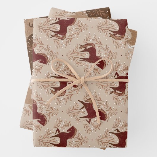 Pferde mit floral Elementen Inpakpapier Vel (In situ)