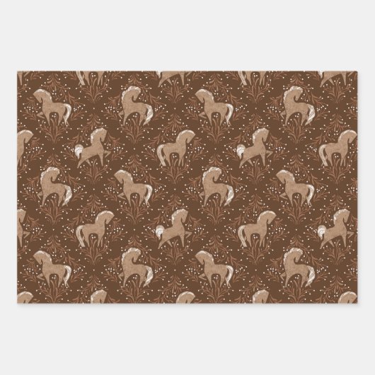 Pferde mit floral Elementen Inpakpapier Vel (Voorkant 3)