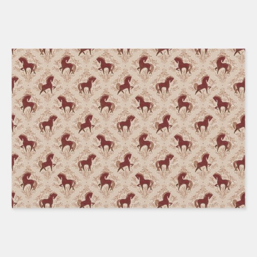 Pferde mit floral Elementen Inpakpapier Vel (Voorkant 3)