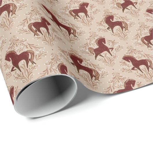 Pferde mit floralen Elementen Cadeaupapier (Rol Hoek)