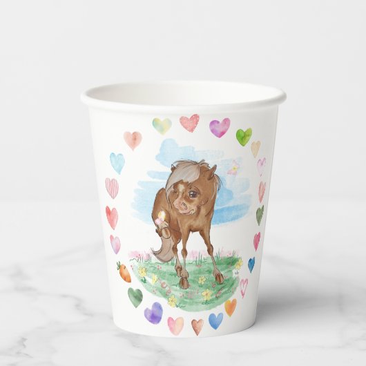 Pferde Pappbecher für Kindergeburtstag,Pferdemotiv Papieren Bekers (Achterkant)