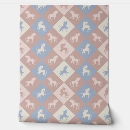 Pferde und Rautenmuster Behang (Afrollen)