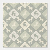 Pferde und Rautenmuster grau grün vanilla Behang (Voorkant)
