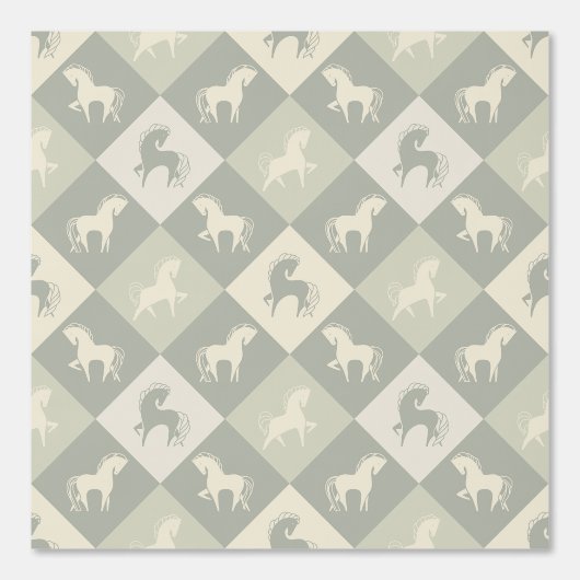 Pferde und Rautenmuster grau grün vanilla Behang (Voorkant)
