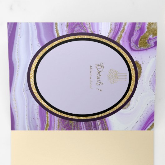Pg NIKAH WALIMA Paars Gold Marble Agate Glitter Drieluik Uitnodiging (Binnenzijde eerst)
