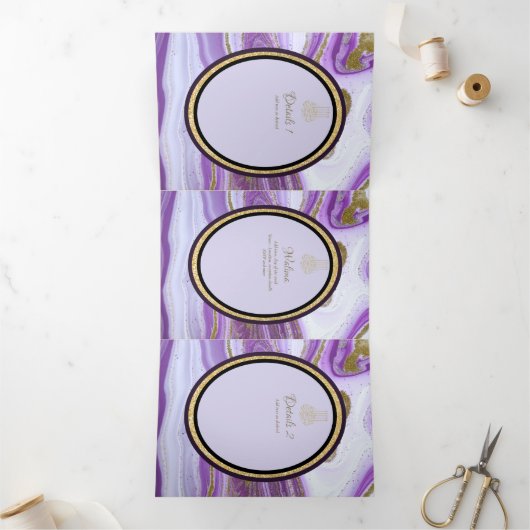 Pg NIKAH WALIMA Paars Gold Marble Agate Glitter Drieluik Uitnodiging (Binnen)