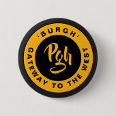 PGH Yinzer Sluiting Custom Zwart Goud Retro Button (Voorkant)