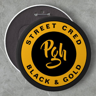 PGH Yinzer Sluiting Custom Zwart Goud Vintage Ronde Button 5,7 Cm
