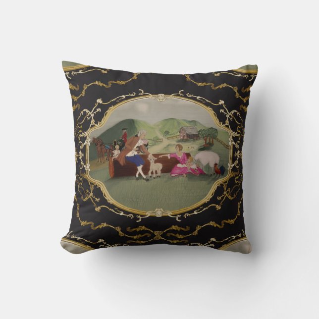 PH&D Frans Toile Pillow Black en Gold Kussen (Voorkant)