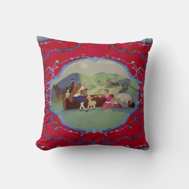 PH&D Frans Toile Pillow Red en Blue Kussen (Voorkant)