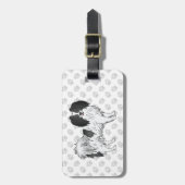 Phalène Black en White Happy Fluffy Dog op poten Bagagelabel (Voorkant verticaal)