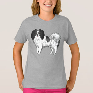 Phalène Dog in zwart-wit-kleurtekening T-shirt