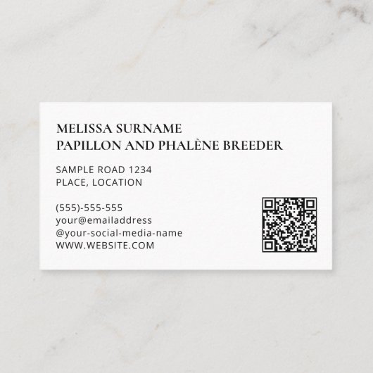 Phalène met zwarte details Dog Kennel en Breeder Visitekaartje (Achterkant)