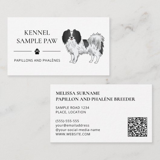 Phalène met zwarte details Dog Kennel en Breeder Visitekaartje (Voorkant / Achterkant)