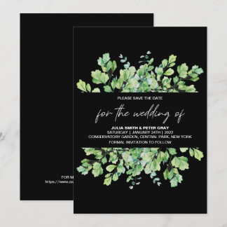 Phantom Black Leafy Save the Date Wedding Kaart