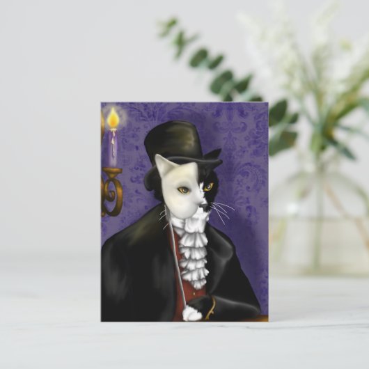 Phantom Cat Mask Tuxedo Cat Fantasy Art Briefkaart (Staand voorkant)