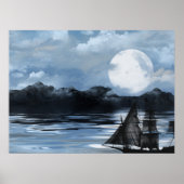 Phantom Pirate Ship at Night Poster (Voorkant)
